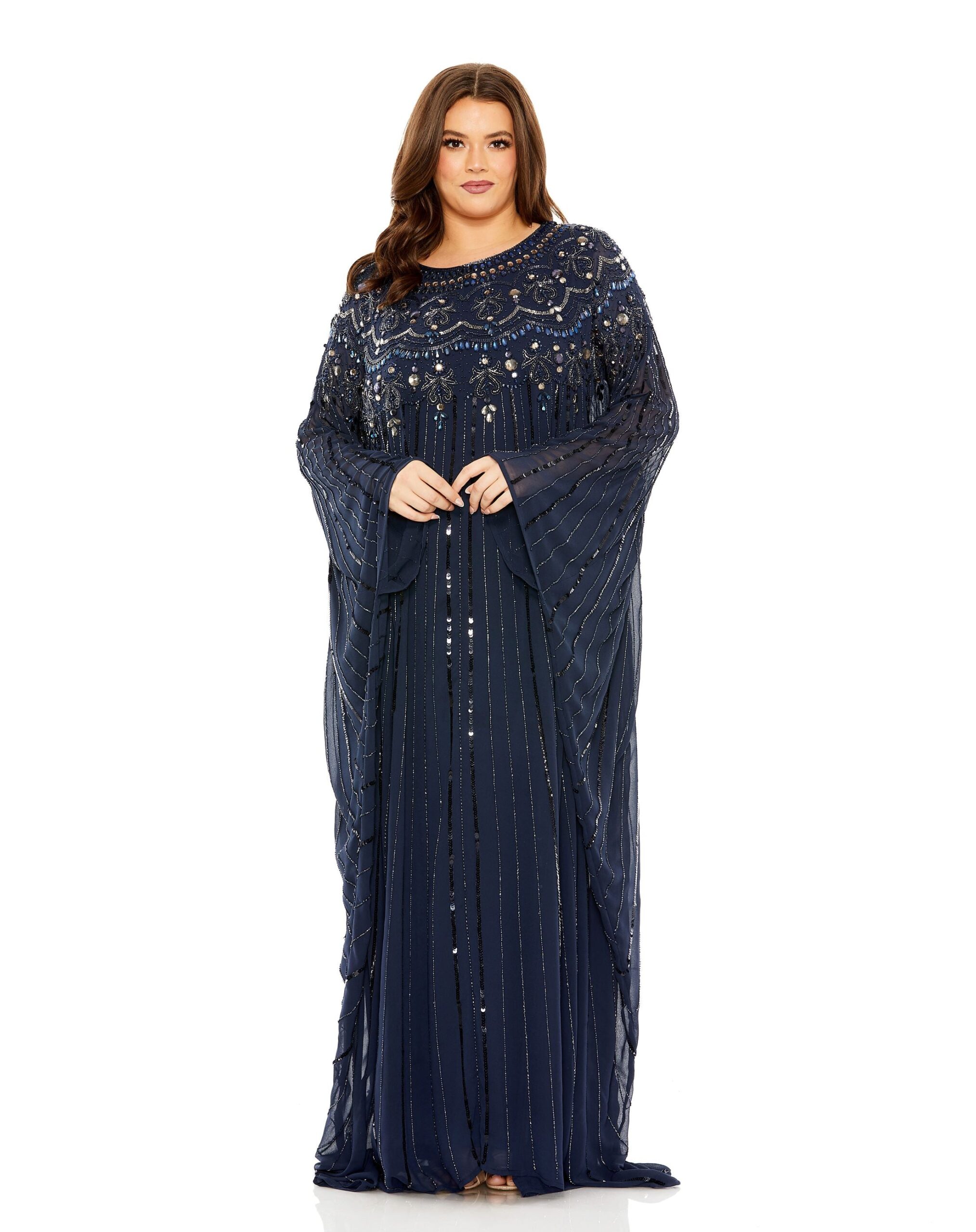 Embellished Long Sleeve Trapeze Gown Borderfree