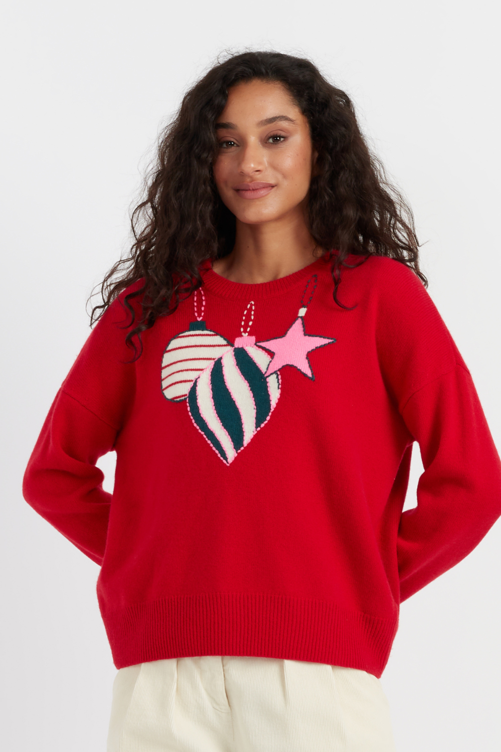 Red Wool-Cashmere Bauble Sweater - Borderfree