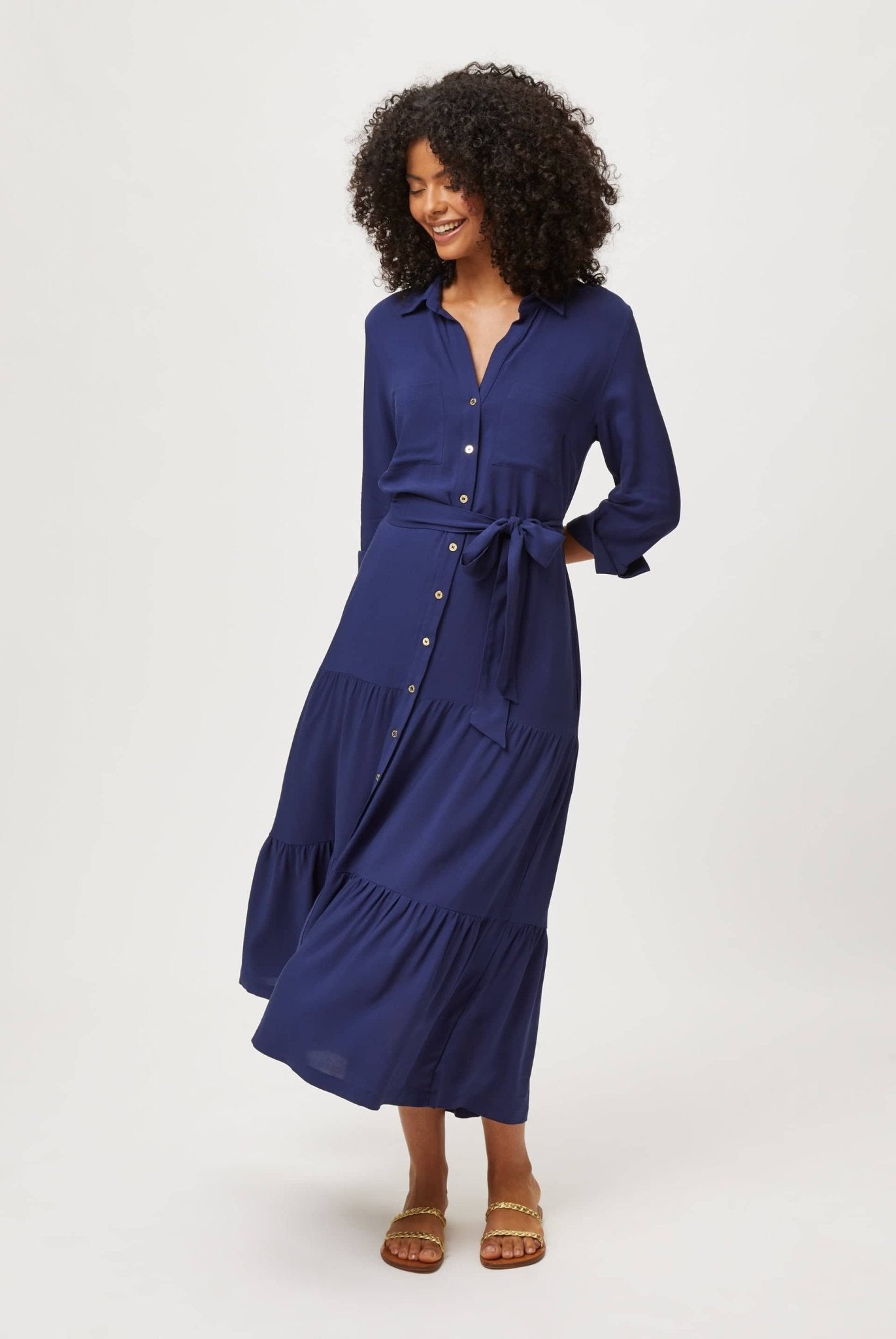 Navy maxi shirt dress best sale