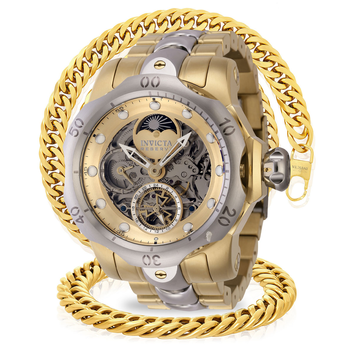 Invicta Reserve Venom Sun Moon Dial Automatic Men s Watch 53.7mm Steel Gold 43900 Borderfree