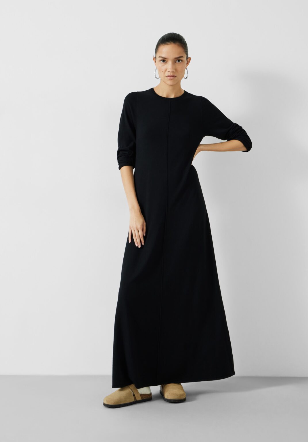 Hush Black Maxi Jumper Dress Long Sleeve Crew Neck Casual Smart Casual Work Borderfree