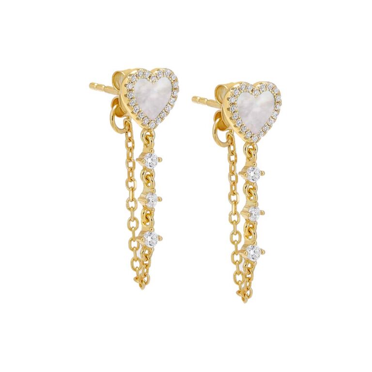 Pave Colored Gemstone Drop Chain Stud Earring - Borderfree