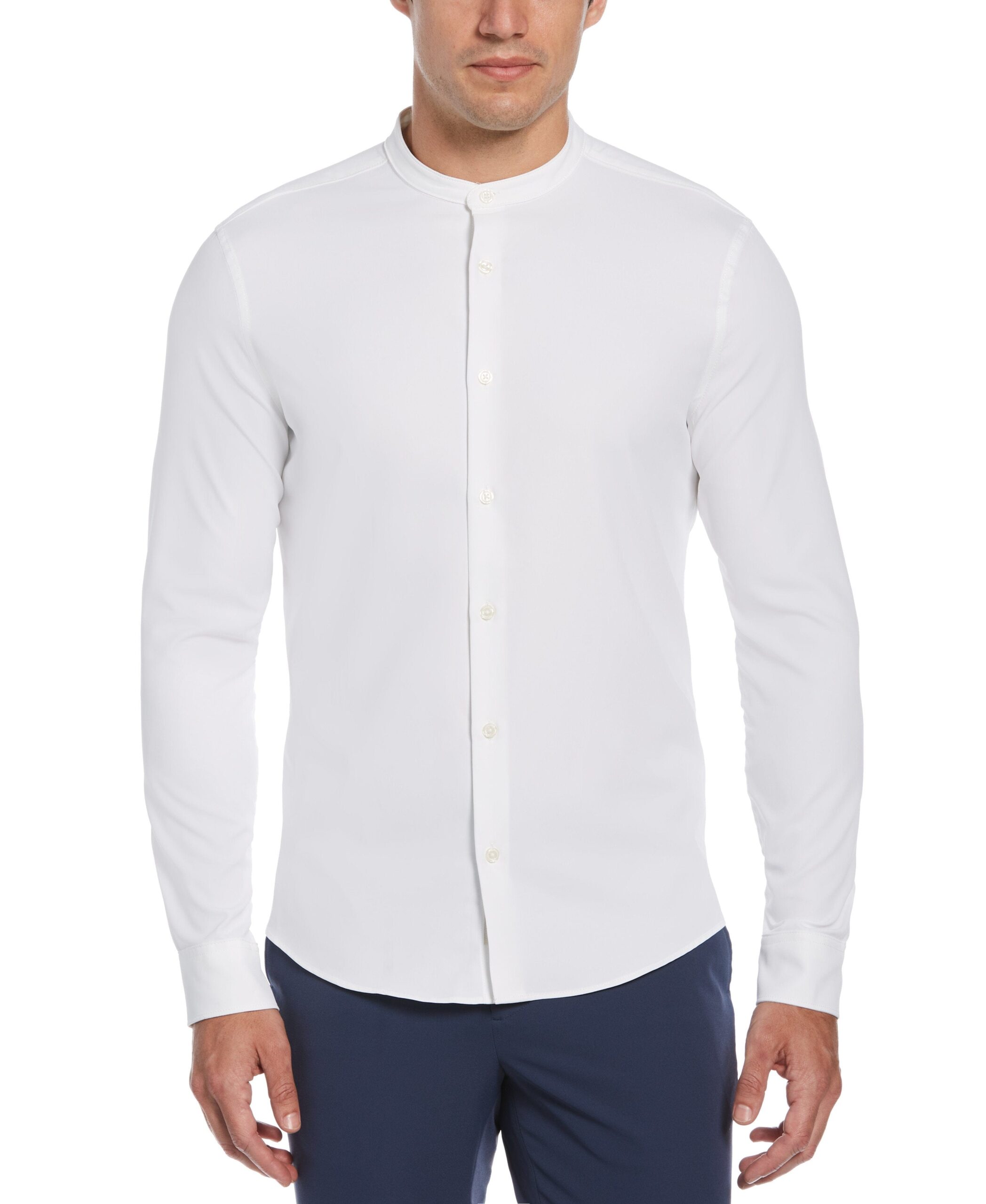 Untucked Total Stretch Slim Fit Banded Collar Shirt - White - Borderfree